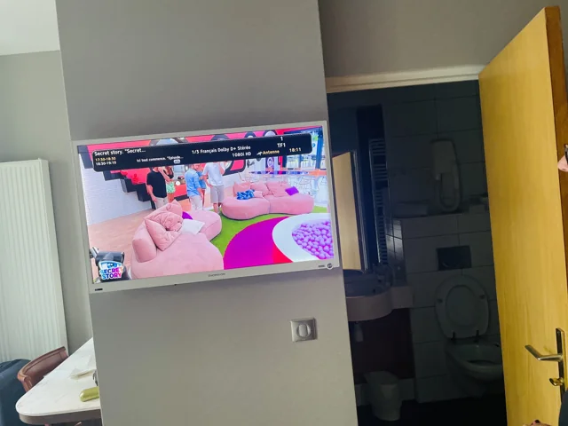 Image affichée sur un téléviseur installé dans la chambre.